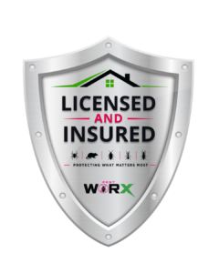 Licensed and insured Pest Worx shield badge representing professional residential and commercial pest control services throughout South Florida.