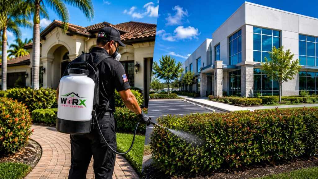 Licensed Pest Worx technician providing professional pest control services for both residential homes and commercial properties in South Florida.